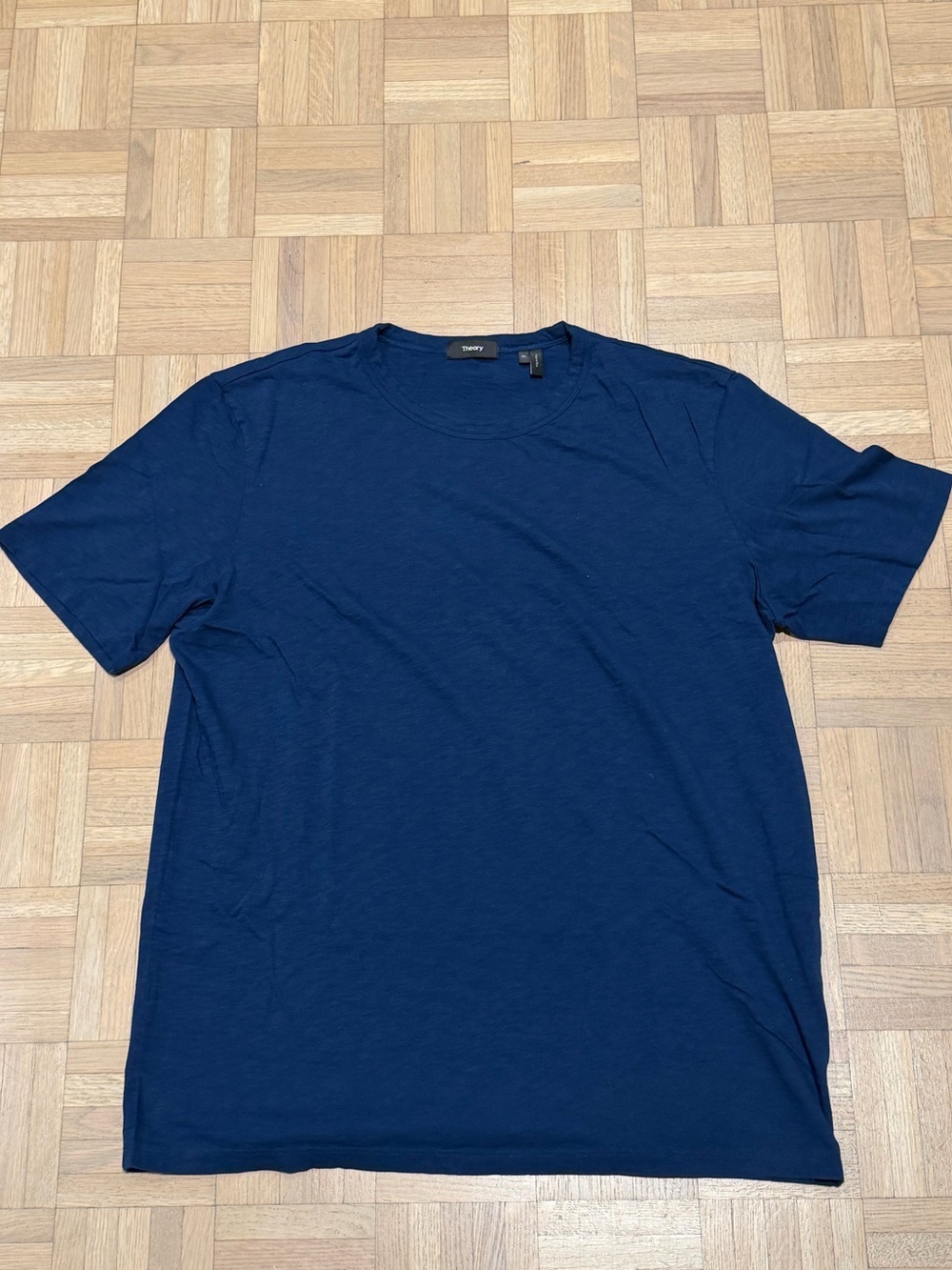 Set of 2 Used Men's Theory Crew Neck T-Shirts (Navy and White/Cream Stripe) - XL
